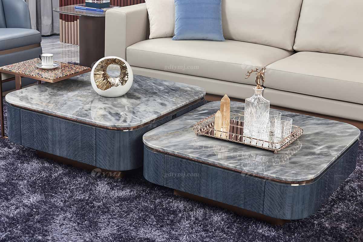 高端會所別墅大宅家具品牌后現(xiàn)代輕奢風(fēng)格客廳時(shí)尚魚肚灰石面+莫蘭迪蘭茶幾